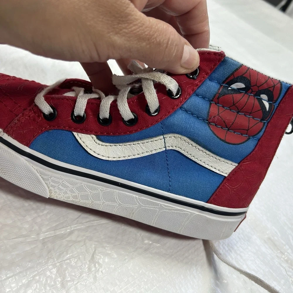 Vans x Marvel Spider-Man Sk8-Hi Zip High Top Sneakers - Kids Size 2.0 (Red/Blue)